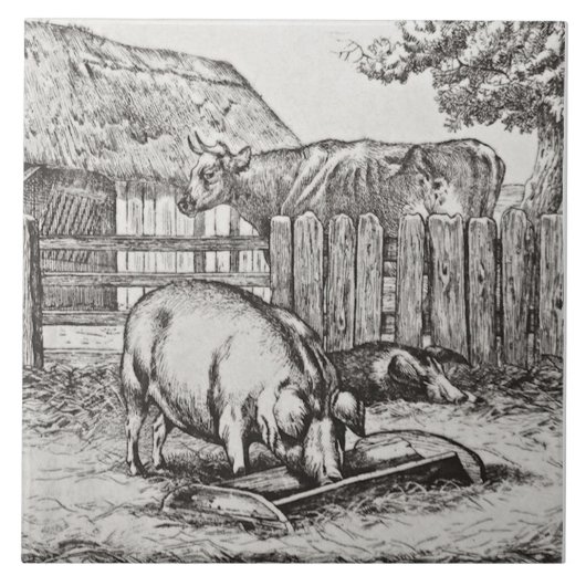Wm Wise Minton Farm Animals Pigs Tile Repro c 1879 Tegeltje (Voorkant)