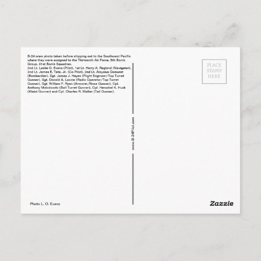 WO II B-24 Crew Briefkaart (Achterkant)