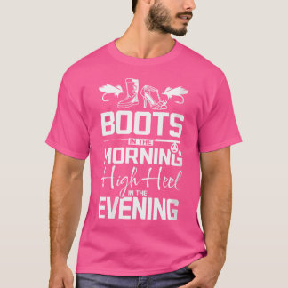 Wo laarzen in de ochtend hoge hak vlieg vissen t-shirt