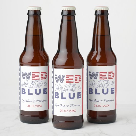 Wo wit en blauw informele achtertuin bruiloft bier etiket (Flessen)