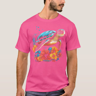 Wo Zee Schildpad Hawaiian Flowers Hawaii Scuba Div T-shirt