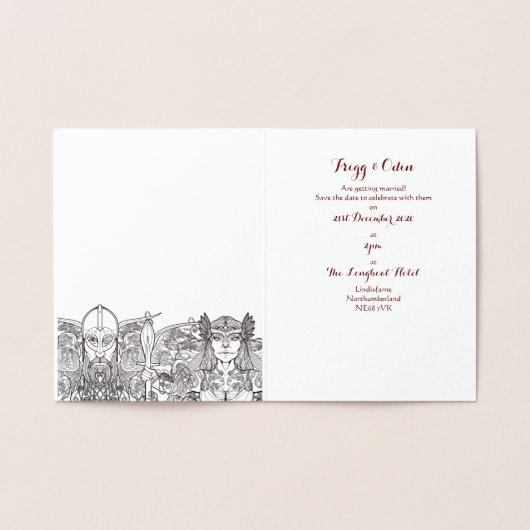Woden & Fríge Bruiloft Bewaar de Datum Folie Kaart (Binnen)