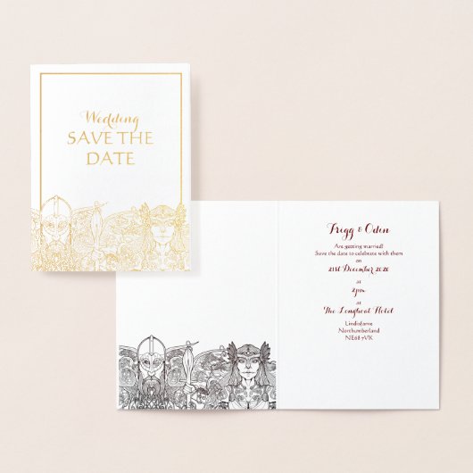 Woden & Fríge Bruiloft Bewaar de Datum Folie Kaart (Display)