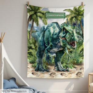 Woedende dinosaurusdeken gepersonaliseerde jongens fleece deken
