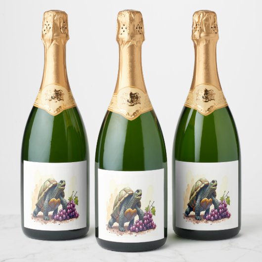Woedende schildpad stampende druiven. sparkling wijnetiket (Flessen)