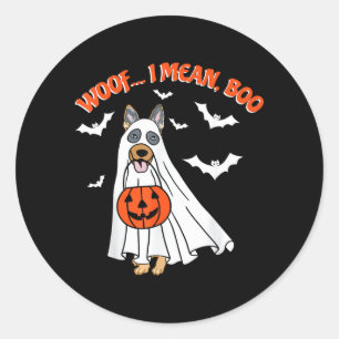 Woef Ik bedoel Boe Grappige Spook Hond Halloween D Ronde Sticker