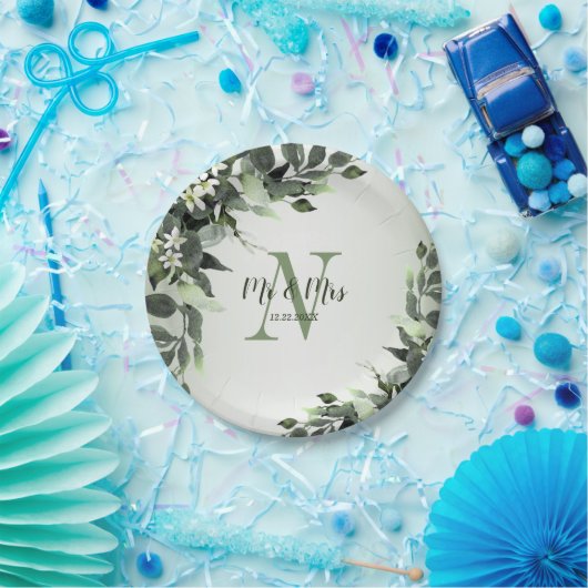 Woensdag Grijze Floral Eucalyptus Leaves Papieren Bordje (Feest)