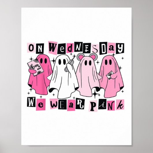 Woensdag hebben we Schattige Pink Ghost Halloween  Poster (Voorkant)
