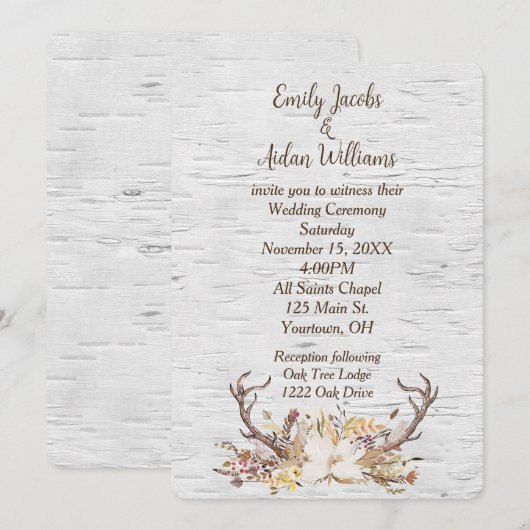 Woensdag Noite Deer Antlers over Birch Kaart (Voorkant / Achterkant)