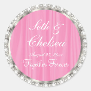Woensdag Roze Satin & Faux Diamonds Ronde Sticker