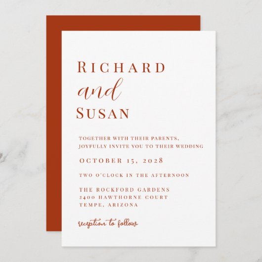 Woert Sienna Modern Minimalist Wedding Kaart (Voorkant / Achterkant)