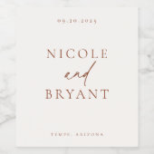 Woert Sienna Modern Minimalist Wedding Wijn Etiket (Enkel label)