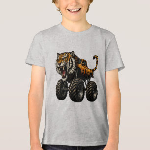Woest Tiger Monster Truck Ontwerp Tri-Blend Shirt