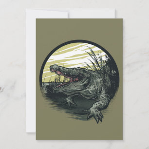 Woeste Alligator Moeras Illustratie Kunst Feestdagenkaart
