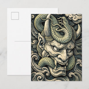 Woeste Gehoornde Duivel Slang Storm Pop Art Briefkaart