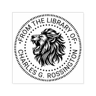 Woeste Leeuwenkop met Tanden Bibliotheek Boeknaam Zelfinktende Stempel