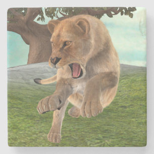 Woeste Leeuwinnen Jungle Avontuur Kunst Stenen Onderzetter