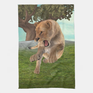 Woeste Leeuwinnen Jungle Avontuur Kunst Theedoek