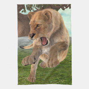 Woeste Leeuwinnen Jungle Avontuur Kunst Theedoek