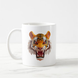 Woeste tijger in cartoon stijl met expressie. koffiemok
