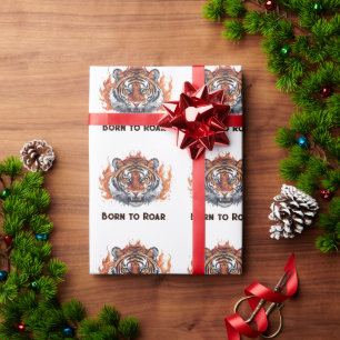 Woeste Tijger met Vlammen - Aanpasbare Tekst Cadeaupapier