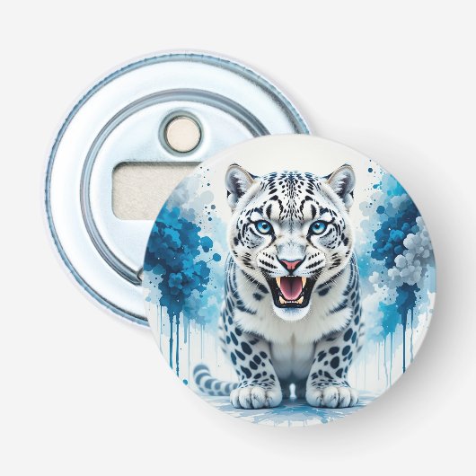 Woeste Witte Luipaard Button Flesopener (Voorkant)