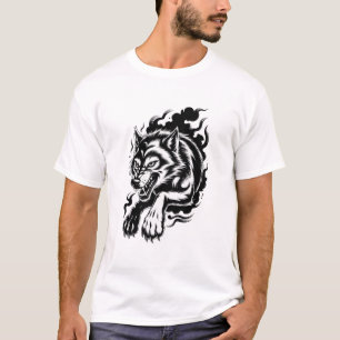Woeste Wolf Schaduw Grafisch Aggressive Inkt Beest T-shirt