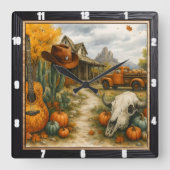 Woestijn Autumn Ranch Life Vierkante Klok (Voorkant)