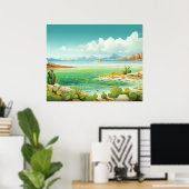 Woestijn bij de Zee Strand Cactus Schilderij Poster (Thuiskantoor)