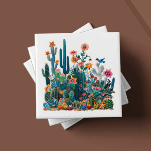 Woestijn bloeit weelderige luchtspiegeling tegeltje