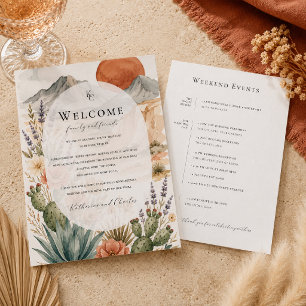 Woestijn Bruiloft Welkomstkaart   Weekend Activite Menu
