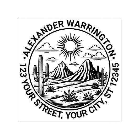 Woestijn Cactus Landschap #2 Naam Retouradres Zelfinktende Stempel (Design)