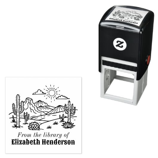 Woestijn Cactus Landschap #3S SQ Bibliotheek Boek Zelfinktende Stempel (In situ)