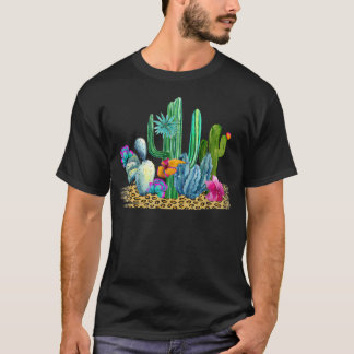 Woestijn Cactus Luipaard Print Aquarel Boho T-shirt