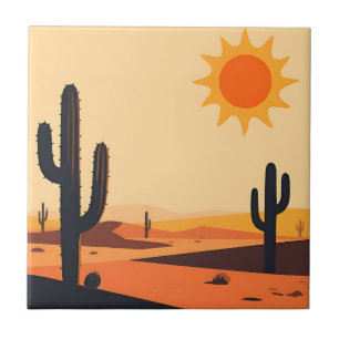 Woestijn Cactus Zonsondergang Silhouet Tegeltje