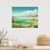Woestijn door het Zee Strand Cactus Schilderij Poster (Keuken)