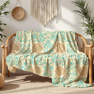 Woestijn Droom Vintage Zand & Turquoise Bloemen Fleece Deken