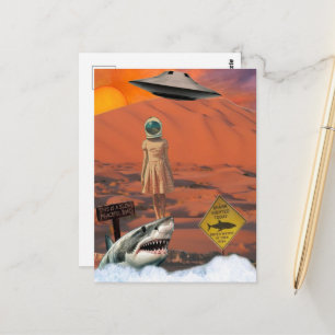 Woestijn Haai Astronaut UFO Surrealistische Collag Briefkaart