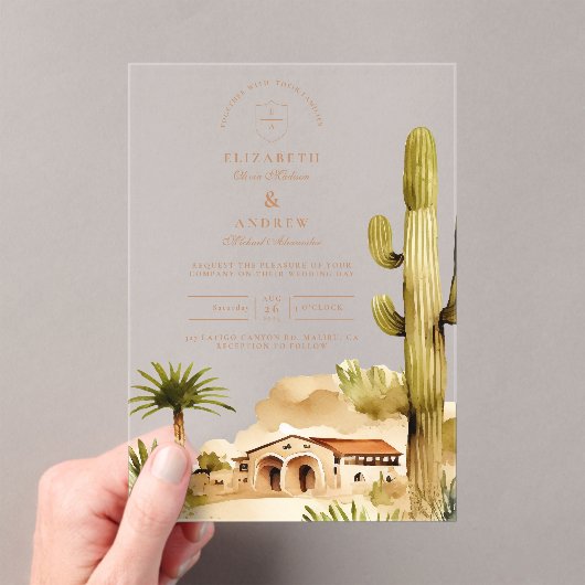 Woestijn Hacienda Trouwstijl Acryl Uitnodigingen (Insitu (Draagbaar))