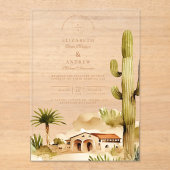 Woestijn Hacienda Trouwstijl Acryl Uitnodigingen (Voorkant)