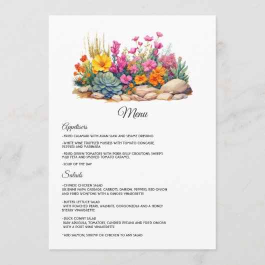 Woestijn Hues Bloemen Bruiloft Menu (Voorkant)