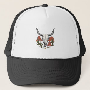 Woestijn Koe Schedel Vintage Zuidwest Cactus Kunst Trucker Pet