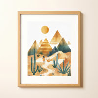 Woestijn Landschap Cactus Geometrische Muurkunst