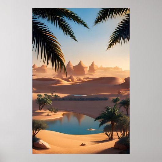 Woestijn oase en meer poster (Voorkant)