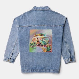 Woestijn Oasis Camping in een Retro 1960 Van Denim Jacket