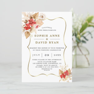 Woestijn Pampas Grass Red Orchids Gold Wedding Kaart