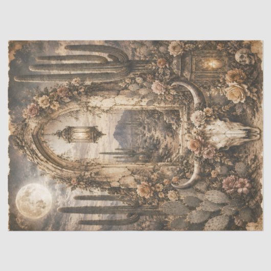 Woestijn Schedel Boog Decoupage Papier Boho Wester (Voorkant)