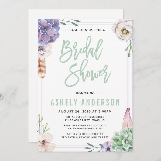 Woestijn Succulent Boho Bruids Douche Uitnodiging (Voorkant / Achterkant)