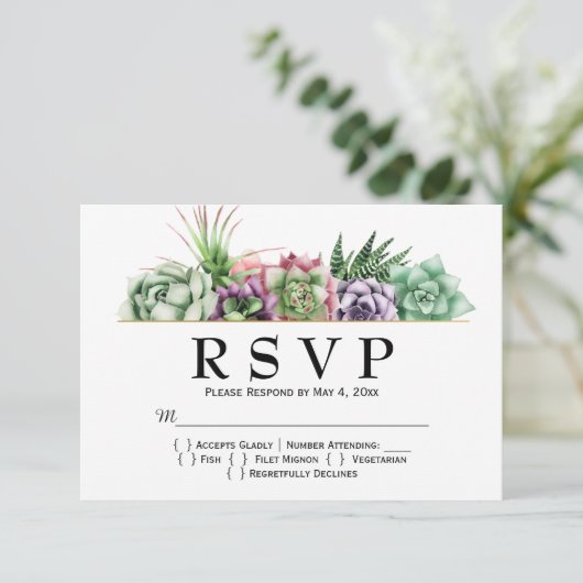 woestijn Succulent Wedding RSVP (Staand voorkant)