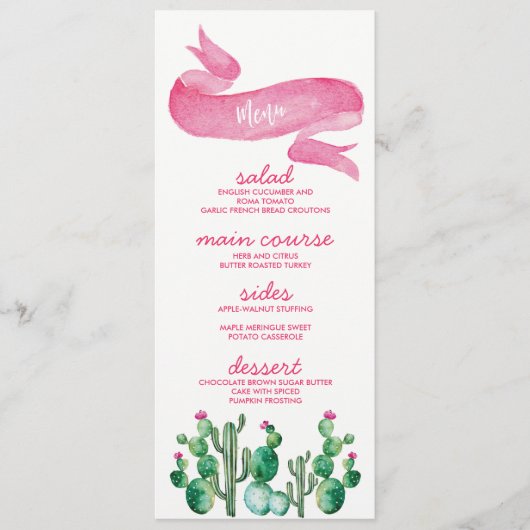 Woestijn Waterverf Wedding Menu Kaarten (Voorkant)
